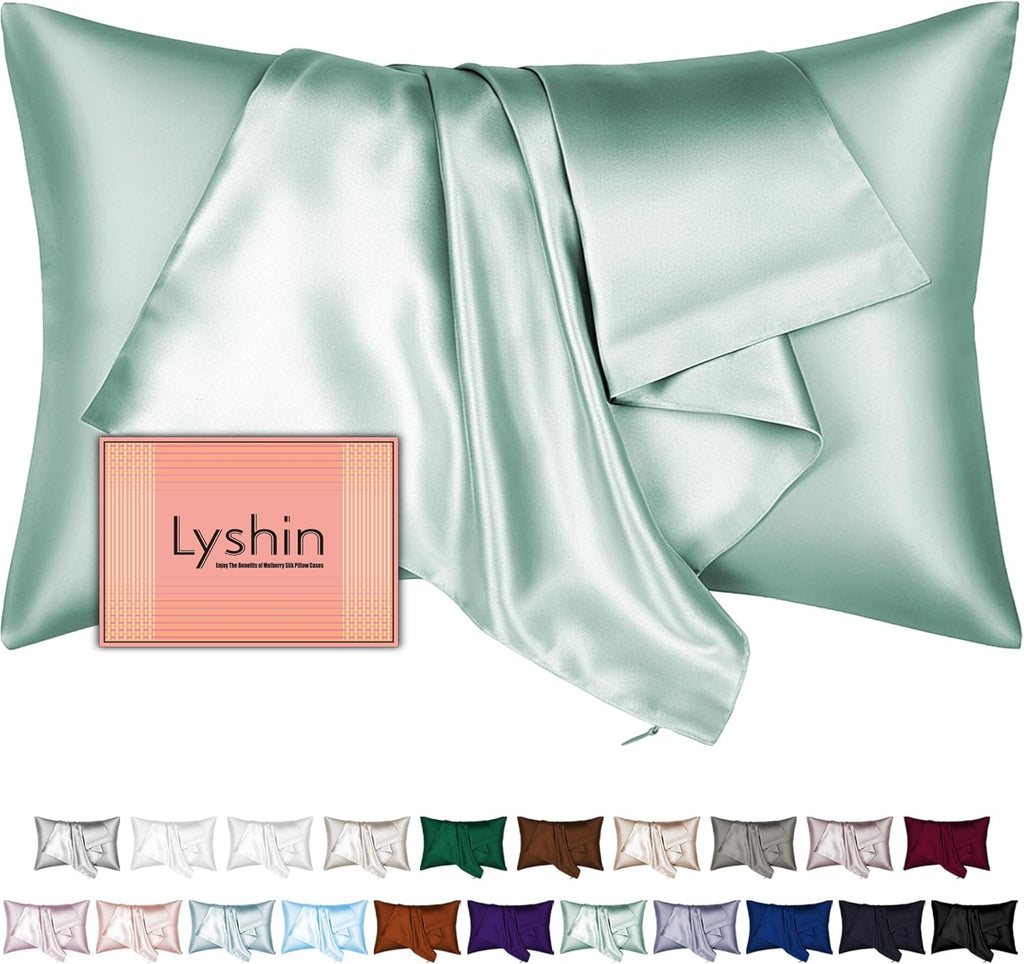 Skiennix Mulberry Silk Pillowcase - Queen Size, Hidden Zipper, Soft & Breathable Sage Green