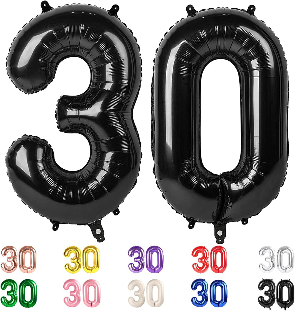 Skiennix 30 Balloon Numbers - 40-Inch Black Number Balloons for 30th Birthday & Celebrations