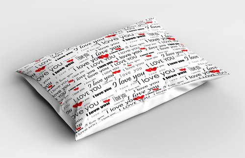 Ambesonne Romantic Pillow Sham Set of 2, I Love You Words Hearts Romance Couple Valentine Plain Backdrop, Quality Microfiber Bedding Item for All Seasons, 30" x 20", Vermilion White