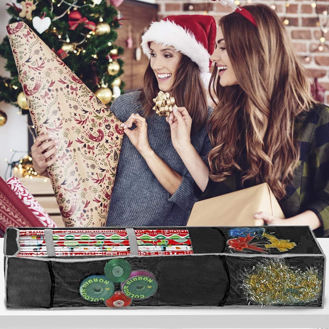 ProPik Holiday Wrapping Paper Storage Bag - 360° Swivel Hanger with Mesh Pockets | Holds Up to 25 Rolls, 40 Inch, Black