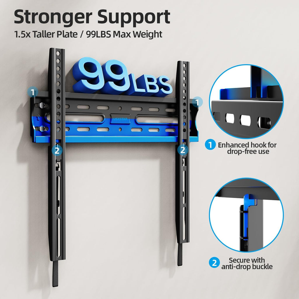 USX STAR Fixed TV Wall Mount - Ultra Slim Design for 26-60 Inch Screens | Quick Release Lock, Max VESA 400x400mm, Holds Up to 99 lbs