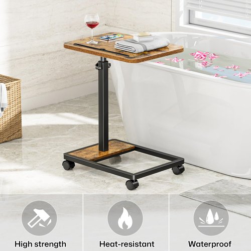 MOFAIN Adjustable TV Tray Table - 360° Rotating C Shaped End Side Table Sofa Couch Bed Table with Wheels for Eating Living Room Laptop