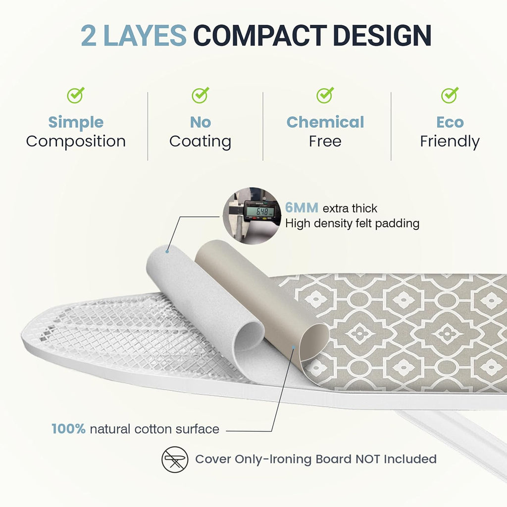 UniSimp Ironing Board Cover - Extra Thick Natural Cotton, Scorch & Stain Resistant | 18"x49" Geometric Design