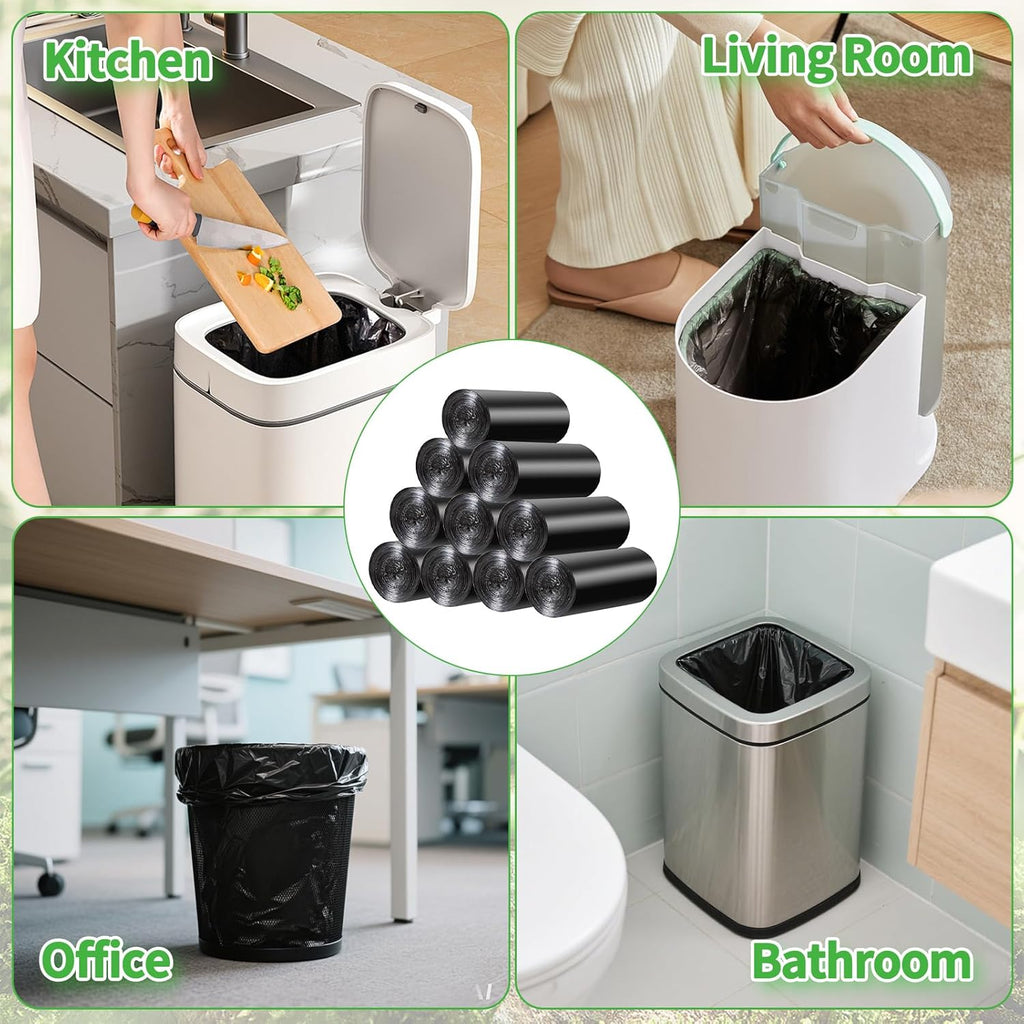 Skiennix 100 Count Small Drawstring Trash Bags - Thick 4-Gallon Liners for Bathroom & Office | Black