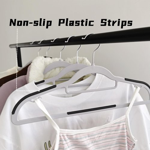 BGRQRIQ 50 Pack Plastic Clothes Hangers- 16.5 Inch Slim Space Saving Hangers for Closet, Heavy Duty Non-Slip Hangers with 360° Swivel Hooks for Hanging Coats, Suits, Jackets, Shirts,T-Shirt