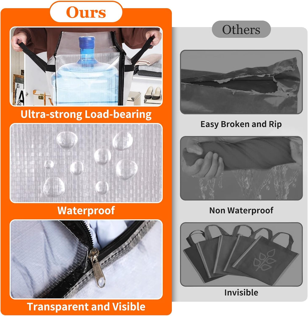 TasticTotes Clear Storage Bags - 6 Pack for Comforters, Clothes & Bedding - Zippered, 40L Capacity