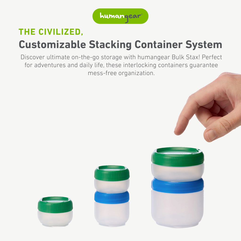 humangear STAX, Stackable Snack Containers - Leak-Proof Snack Travel System - FDA-Food Safe, BPA/PC/Phthalate-Free - Stackable & Click-Together Food Storage, Medium Mid 12-Pack, Clear/Blue