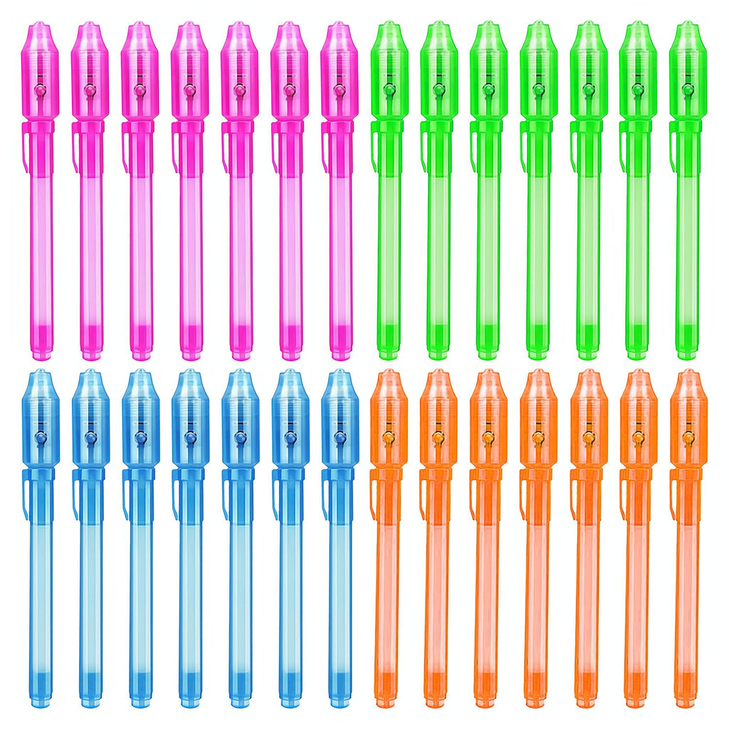 JPXH 28 Pcs Invisible Spy Ink Pen With UV Light for Kids, Magic pen for Secret Messages, Disappearing Ink Pens Fit for Boys & Girls Birthday Party Favors, Classroom Exchanges and Goodie Bag Fillers