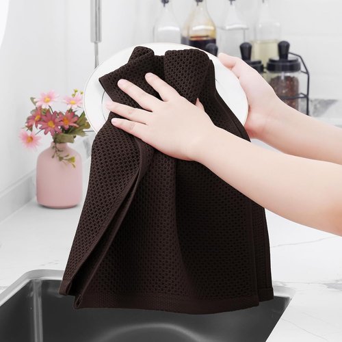 Homaxy 100% Cotton Waffle Weave Dish Towels - Ultra Soft & Absorbent, Quick Drying | 13 x 28 Inches, 4-Pack, Dark Brown