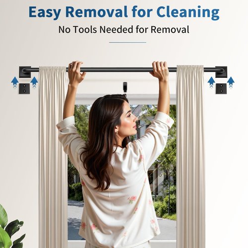 Black Curtain Rods for Windows 48-90Inch(4-7.5ft) Heavy Duty Wrap Around Blackout Curtain Rods,Adjustable Room Darkening Drapery Rod for Bedroom, Living Room, Sliding Door & Outdoor Patio