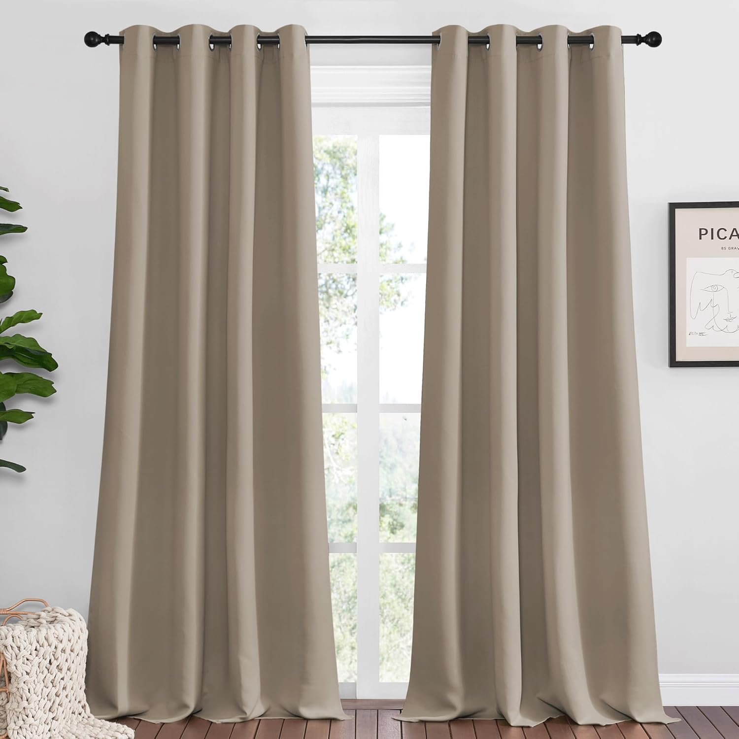 NICETOWN Taupe Blackout Curtains - 108" Long, 55" Wide, 2-Piece Set | Sound Reducing & Energy Efficient Panels for Home Decor
