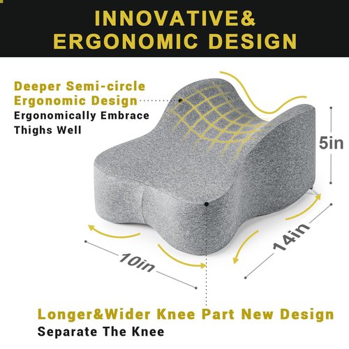 anzhixiu Long Knee Pillow for Side Sleeper Fully Support Thighs and Knees for Sciatica, Back, HIPS, Knees, Joints Pain Relief - Leg Pillow for Side Sleeping Between Legs Aligns Spine- Pure Gray