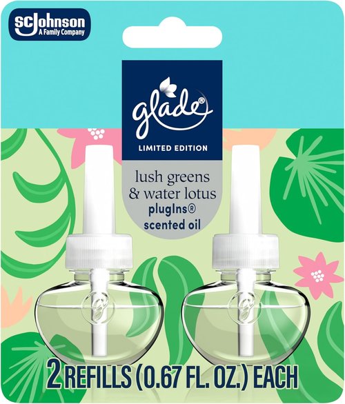 Glade PlugIns Refills - Lush Greens & Water Lotus Air Freshener | Scented Essential Oils, 0.67 Fl Oz, 2 Count