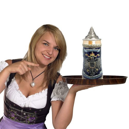 Essence of Europe Gifts 0.7 Liter Deutschland German Beer Stein with Lid - Tankard Blue Hand Painted Engraved Cities of Germany Mug Beer Steins - Tankard Beer Mug