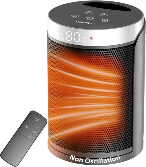AUBKN Portable Electric Space Heater - 1500W PTC Ceramic with Thermostat & Remote | 12H Timer, 5 Modes for Home & Office