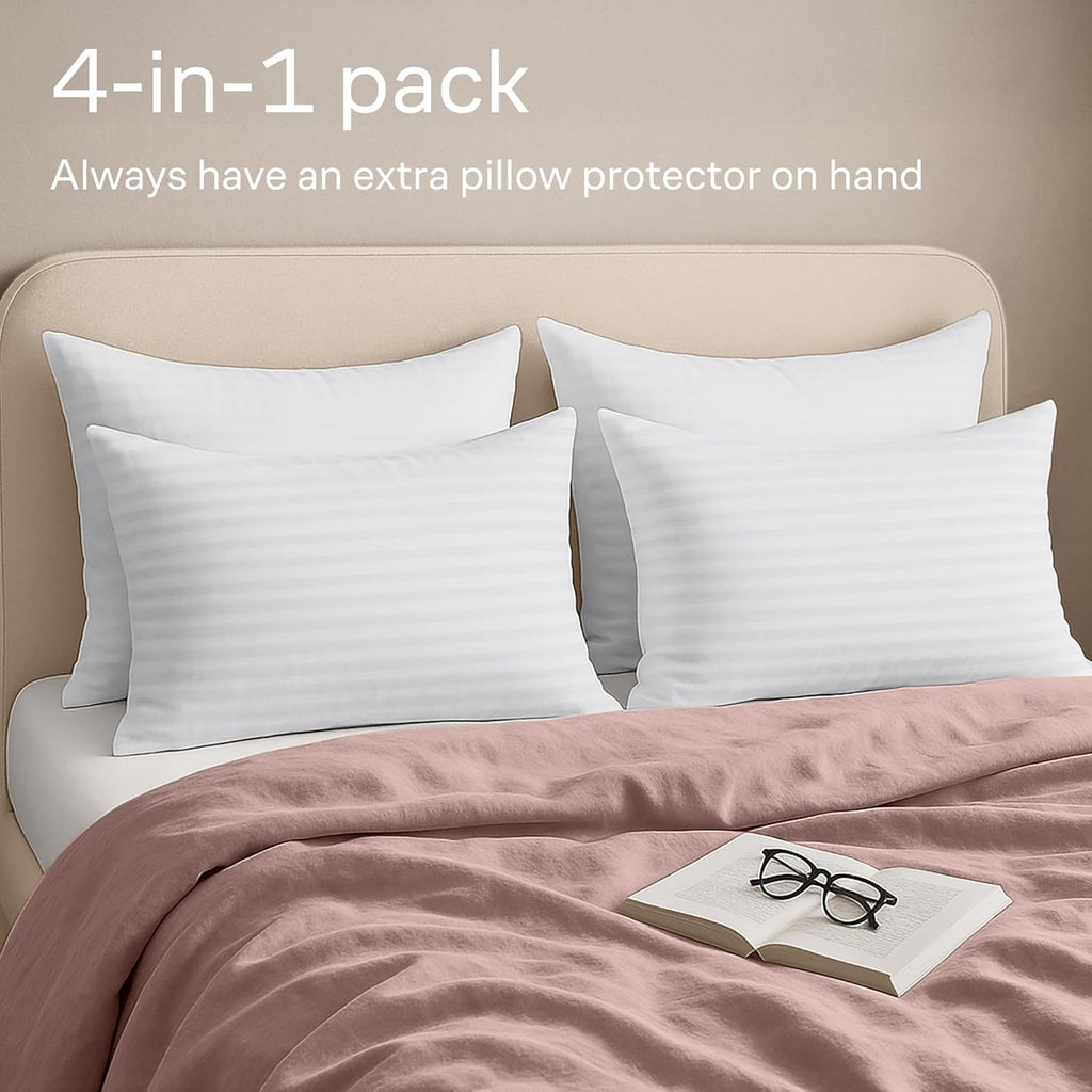 Regine Switzerland Set of 4 Pillow Protectors - Zippered, Stain & Dust Resistant, Standard Size