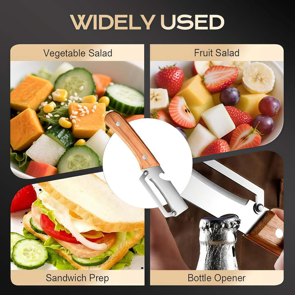 Skiennix Multifunctional Vegetable Peeler Set - 2 Wooden Handle Peelers with Bottle Opener for Fruits & Veggies