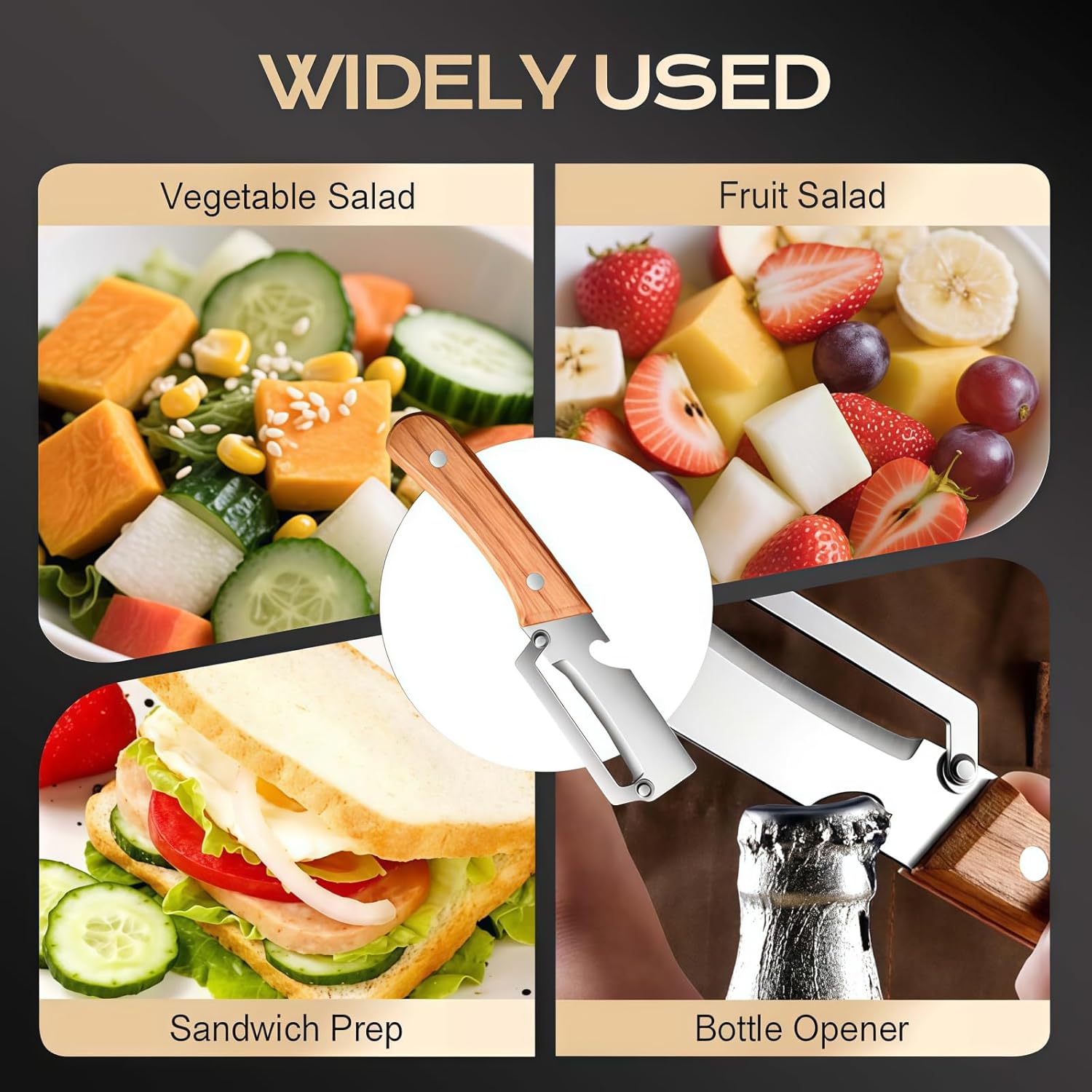 Skiennix Multifunctional Vegetable Peeler Set - 2 Wooden Handle Peelers with Bottle Opener for Fruits & Veggies