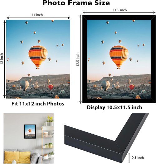 JCJMY 11x12 Black Picture Frame - Versatile Wall Hanging & Tabletop Display with Shatter-Resistant Plexiglass
