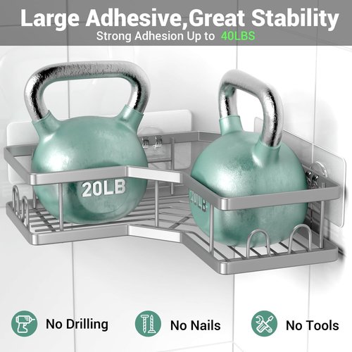 **AKTECKE Corner Shower Caddy - Adhesive Bathroom Organizer with No-Drill Installation | 3-Pack Stainless Steel**