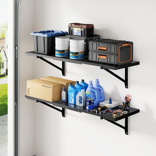 FLEXIMOUNTS 2-Pack Garage Shelving - Heavy-Duty Wall-Mounted Storage Rack | 14"x34" Perforated Design, 700 lbs Capacity