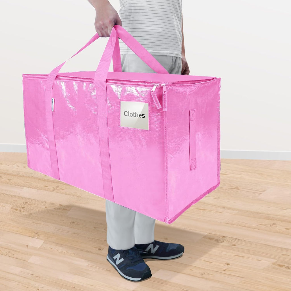 TICONN Extra Large Moving Bags - Heavy Duty Storage with Zippers & Handles | 6 Pack, Pink