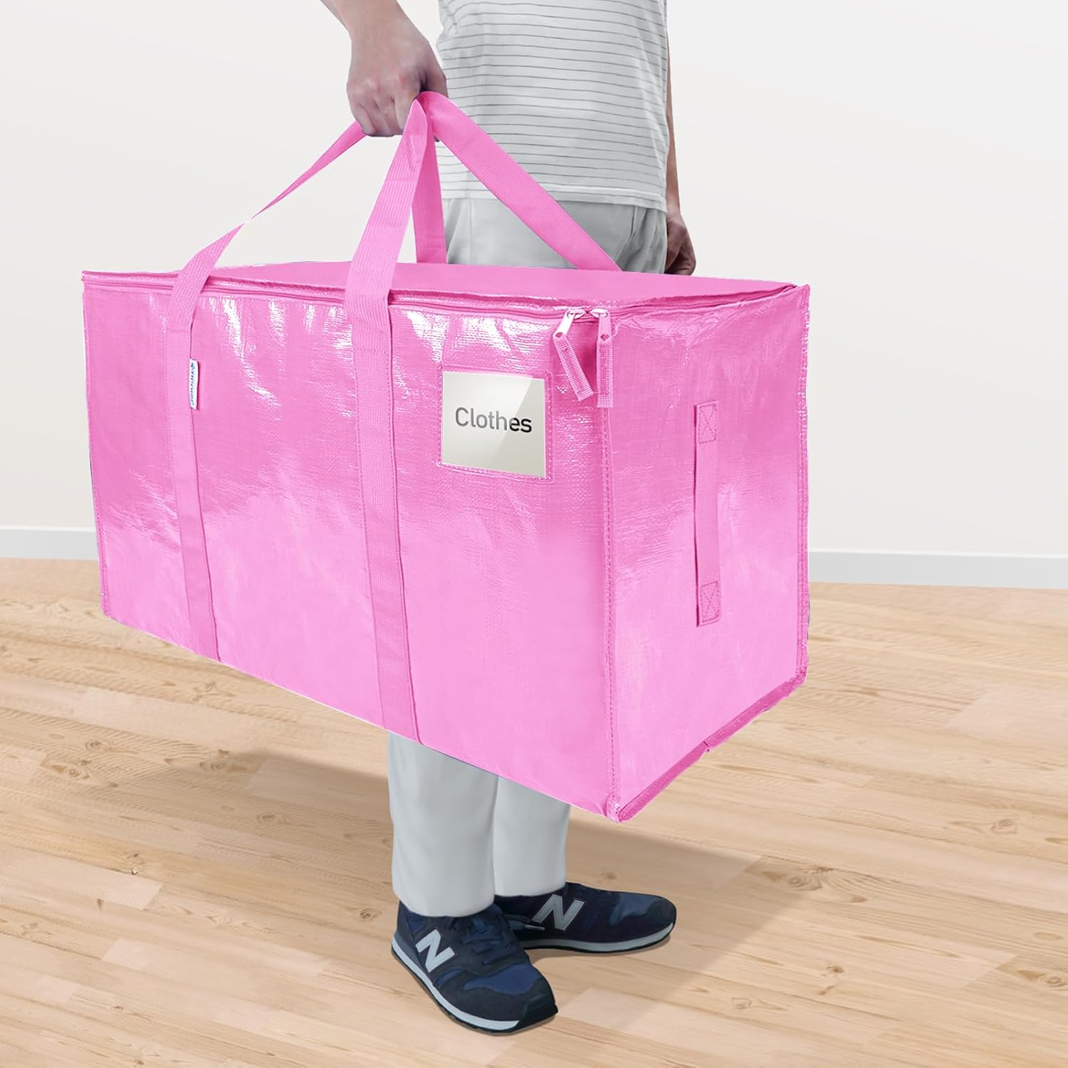 TICONN Extra Large Moving Bags - Heavy Duty Storage with Zippers & Handles | 6 Pack, Pink