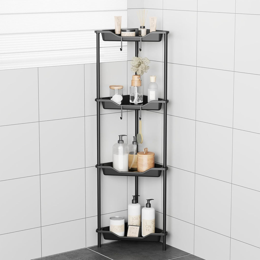 ODesign 4-Tier Corner Shower Caddy - Rustproof Plastic & Metal Organizer for Bathroom, Black