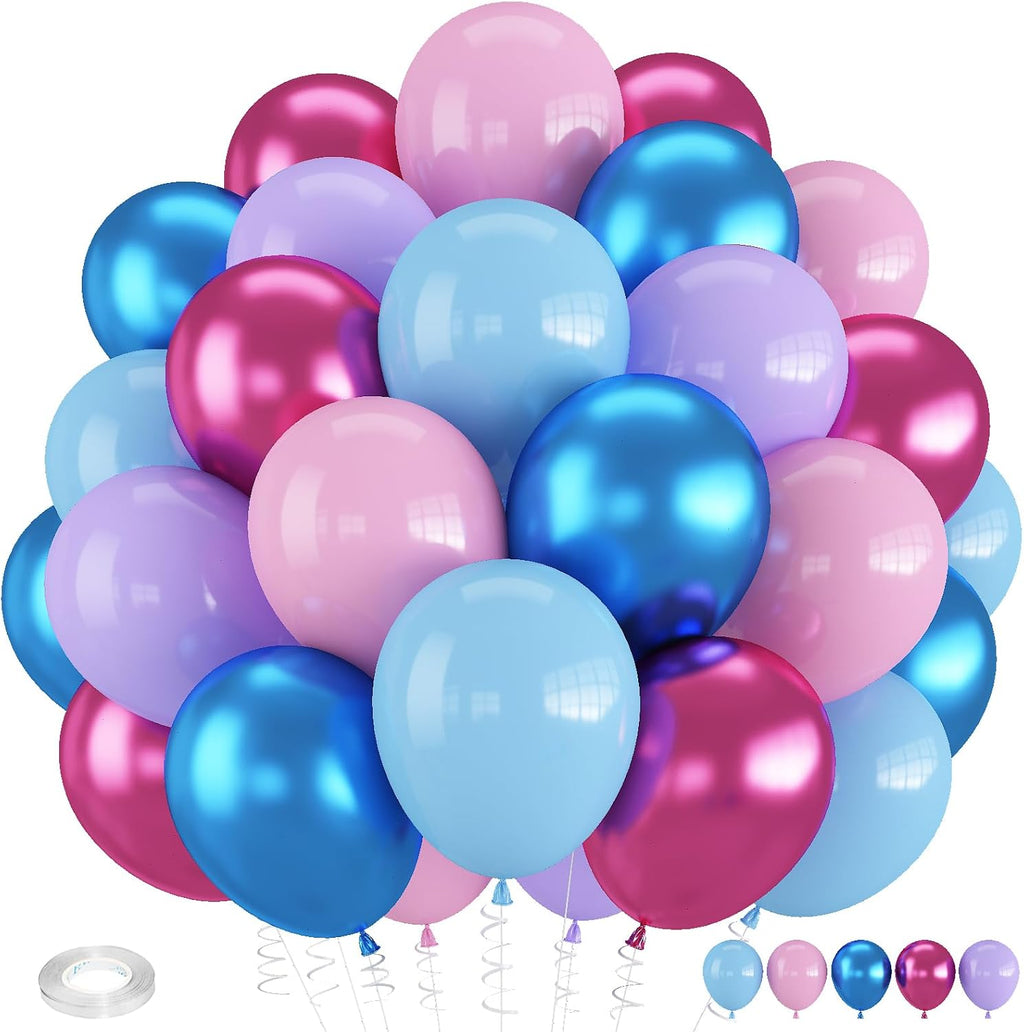 Macaron & Metallic Blue Pink Balloons - 12 Inch Gender Reveal & Baby Shower Party Decorations