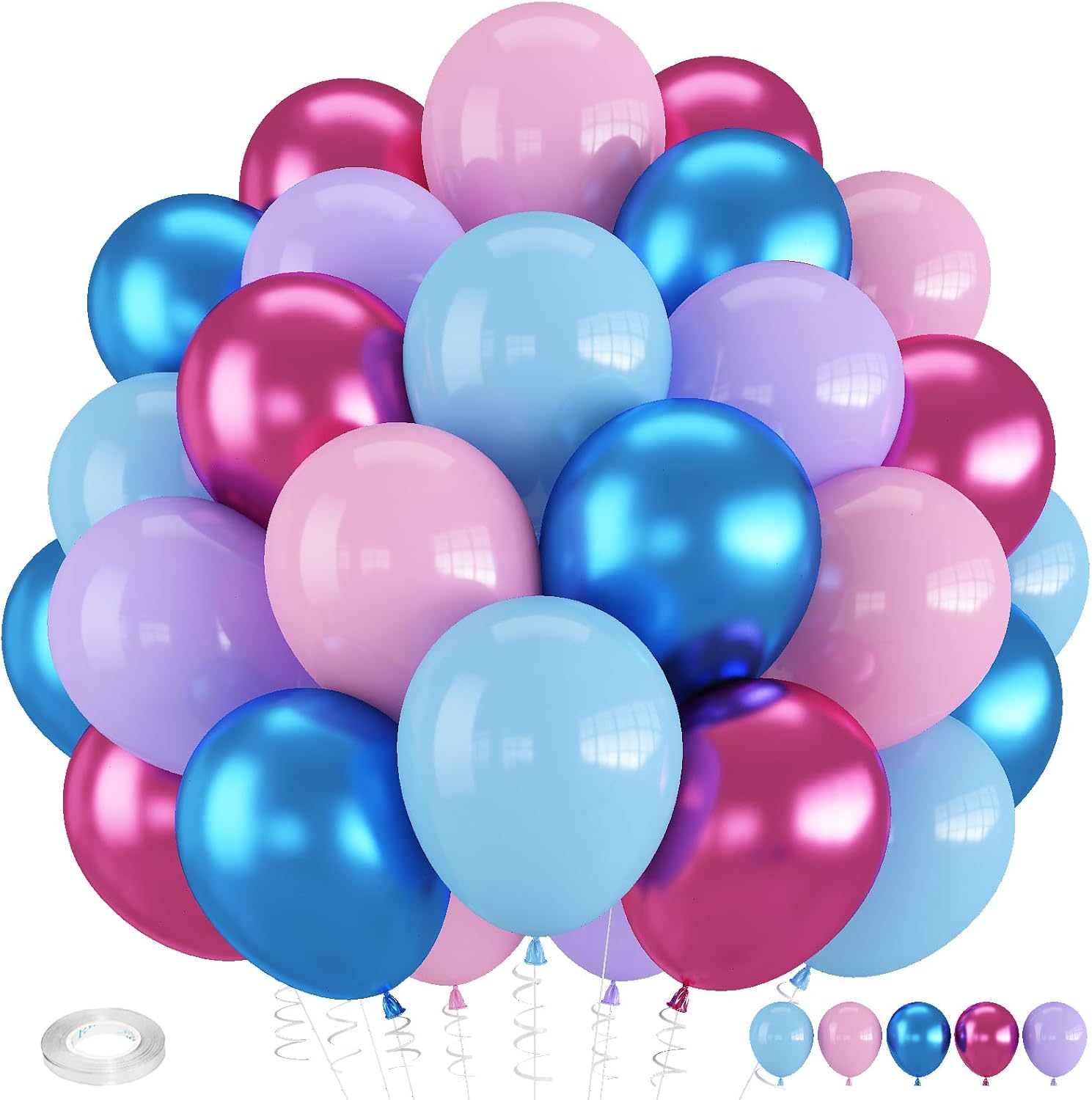 Macaron & Metallic Blue Pink Balloons - 12 Inch Gender Reveal & Baby Shower Party Decorations