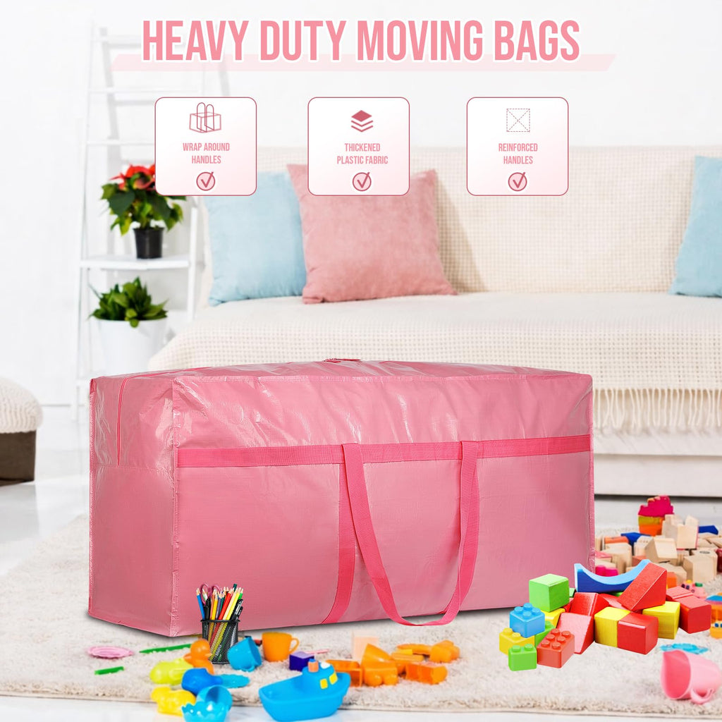 Extra Large Moving Bags Heavy Duty 2 Pack – Bubblegum Pink, 45x21x15 Inches Storage Bags for Moving, Packing, Traveling, and Organizing