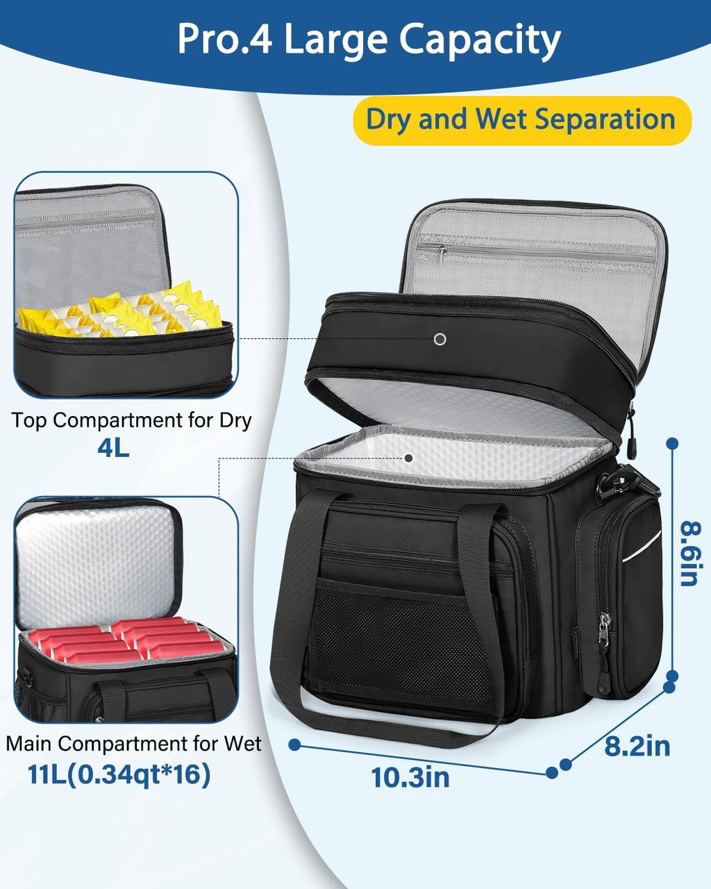 Skiennix Expandable Lunch Box Cooler Bag - Insulated Heavy-Duty Design for Work & Picnics - Black 15L