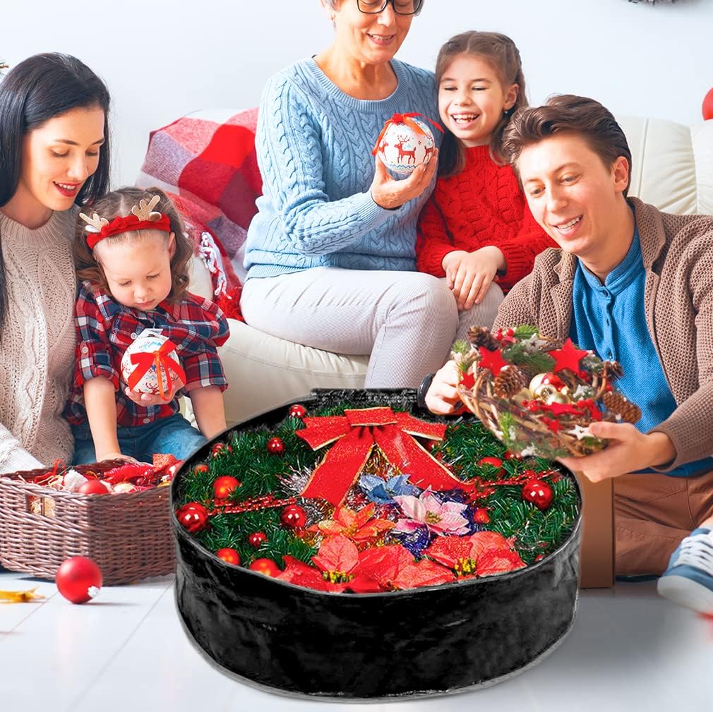 Propik Wreath Storage Bag - Tear-Resistant Holiday Garland Container with Heavy-Duty Handles | 36" x 8" (Black)