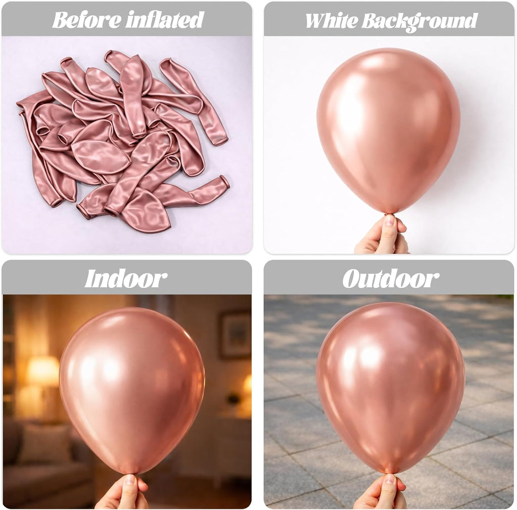 Voircoloria Metallic Rose Gold Balloons - 66 Pack of 12-Inch Chrome Latex for Parties & Celebrations