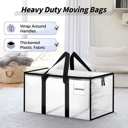 Extra Large Heavy-Duty Moving Bags by [Brand Name] - 8 Pack Clear Storage Totes with Reinforced Handles & Zippers