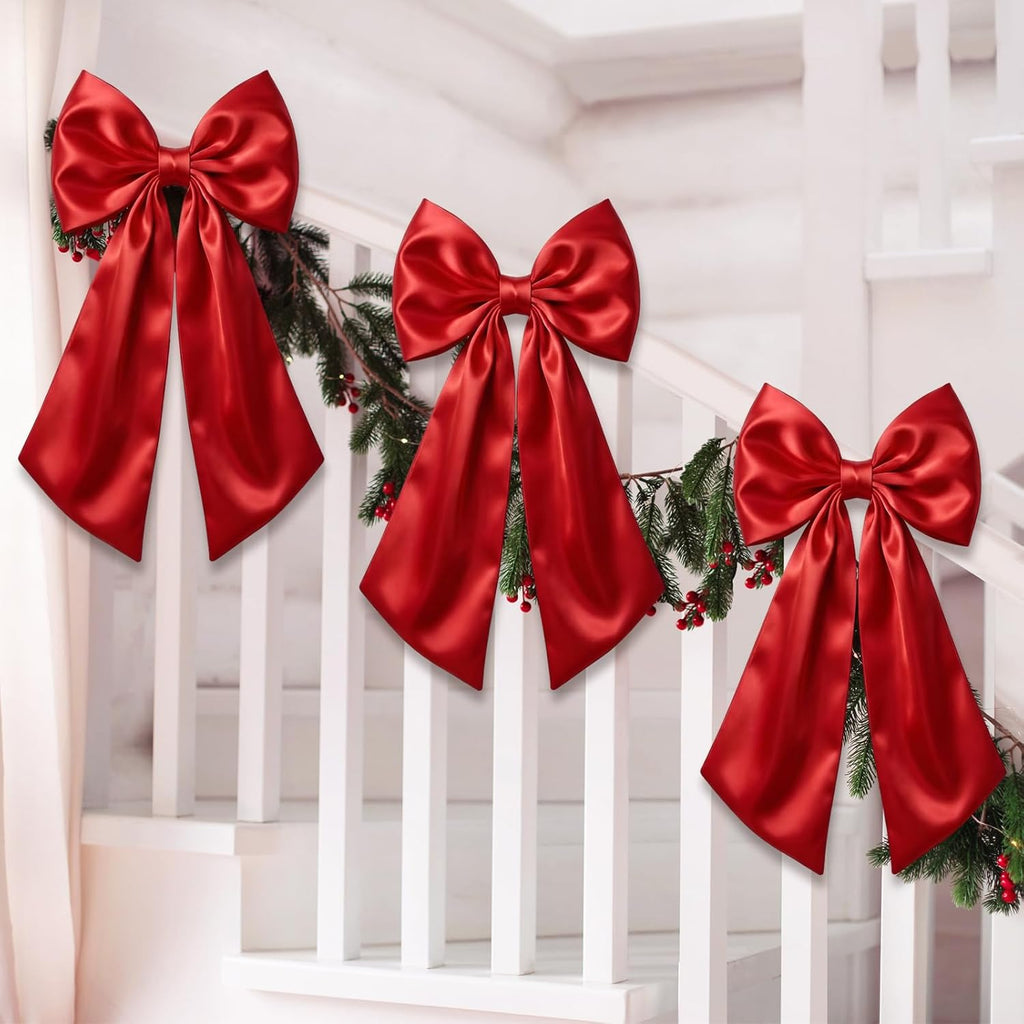 Suncalla Large Red Satin Bow Decorations - 3 Pcs 2 Ft Hanging Wall Decor for Parties & Events