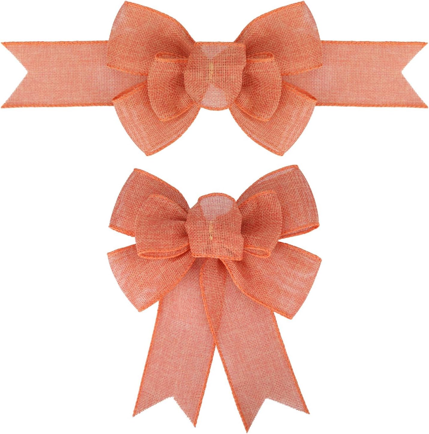 Meseey Orange Burlap Bows - Premade Gift Wrapping & Decor Bows for Holiday Decorations | 2 Pcs Set