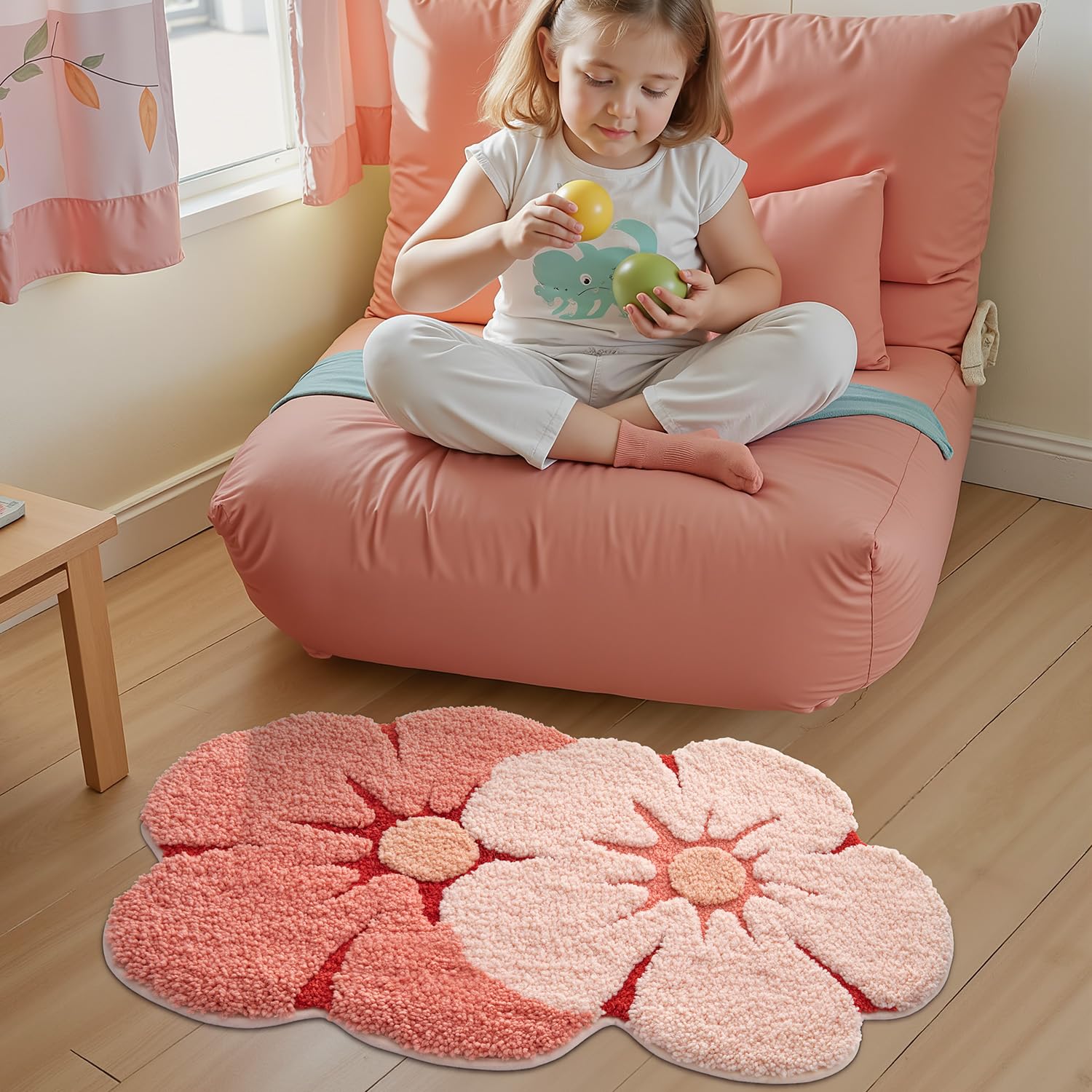 LUMI Flower Bath Rug, Funny Floral Bath Mat, Soft Plush Fluffy Red Rug, Absorbent, Non-Slip for Bathroom, Kitchen Sink, Bedroom, Kid's Bedroom, and Living Room, 20"x32", Bliss Pink