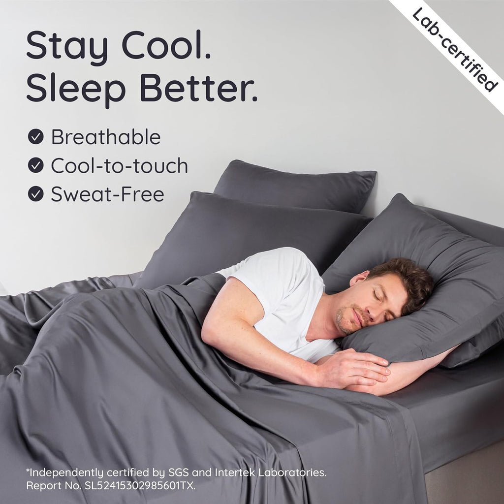 Bambaw Bamboo Sheets Queen Size Set - 4-Piece Cooling Luxury Bed Sheets, Super Soft & Deep Pocket (Charcoal)