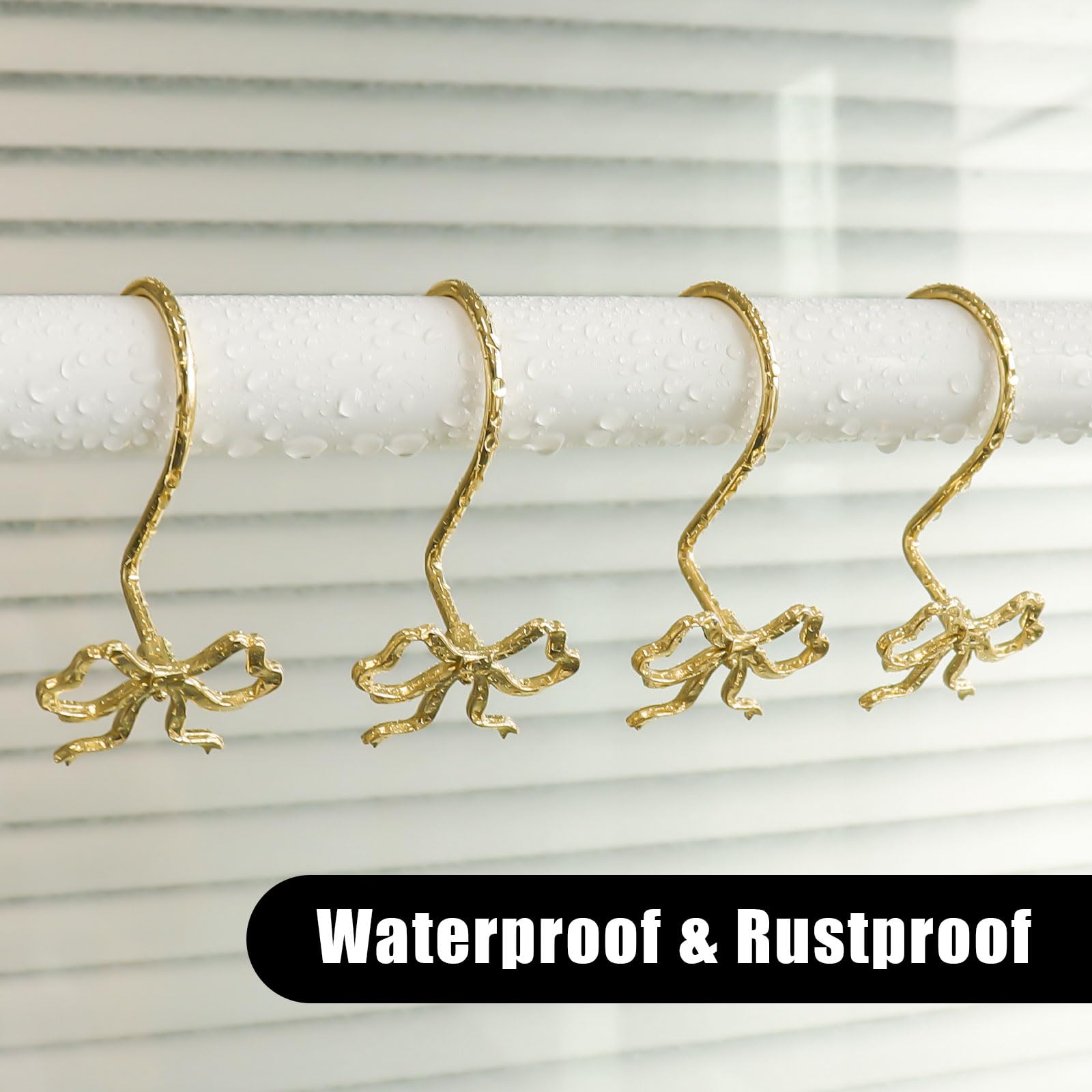 Bow Decorative Shower Curtain Hooks, Fshion Bowknot Shower Curtain Rings, Modern Bow Shower Curtain Hangers, 12PCS Shower Hooks for Shower Curtain, Home Decor, Bathroom, Bedroom, Living Room (Gold)