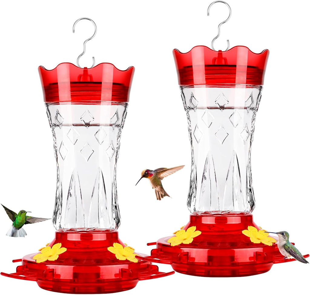 BOLITE Glass Hummingbird Feeder - 15 Ounce Leak-Proof Design with 4 Bee Guards | Red Stars Decor, 2 Pack