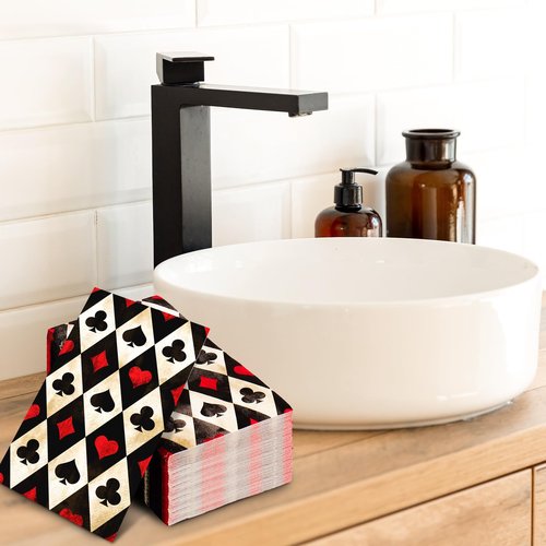 JarThenaAMCS 50Pcs Playing Card Guest Napkin Disposable Paper Napkins Retro Red Black Vegas Poker Dinner Hand Napkins for Casino Birthday Wedding Party Supplies Table Decor