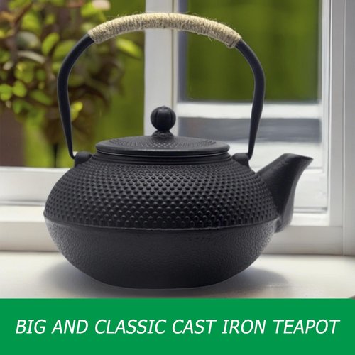 Big Cast Iron Teapot, Japanese Tetsubin Tea Kettle for Stovetop Safe, Cast Iron Teapot with Stainless Steel Infuser for Loose Tea and a Fully Enameled Interior (1500ml Tea Set with Cups)