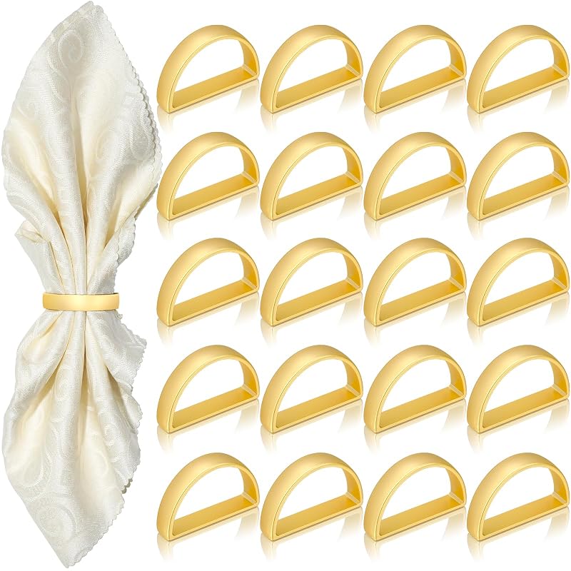 Matte Gold Napkin Rings Set of 48 - D-Shape Bulk Napkin Holders for Thanksgiving & Christmas - 1.8 x 1.18 in
