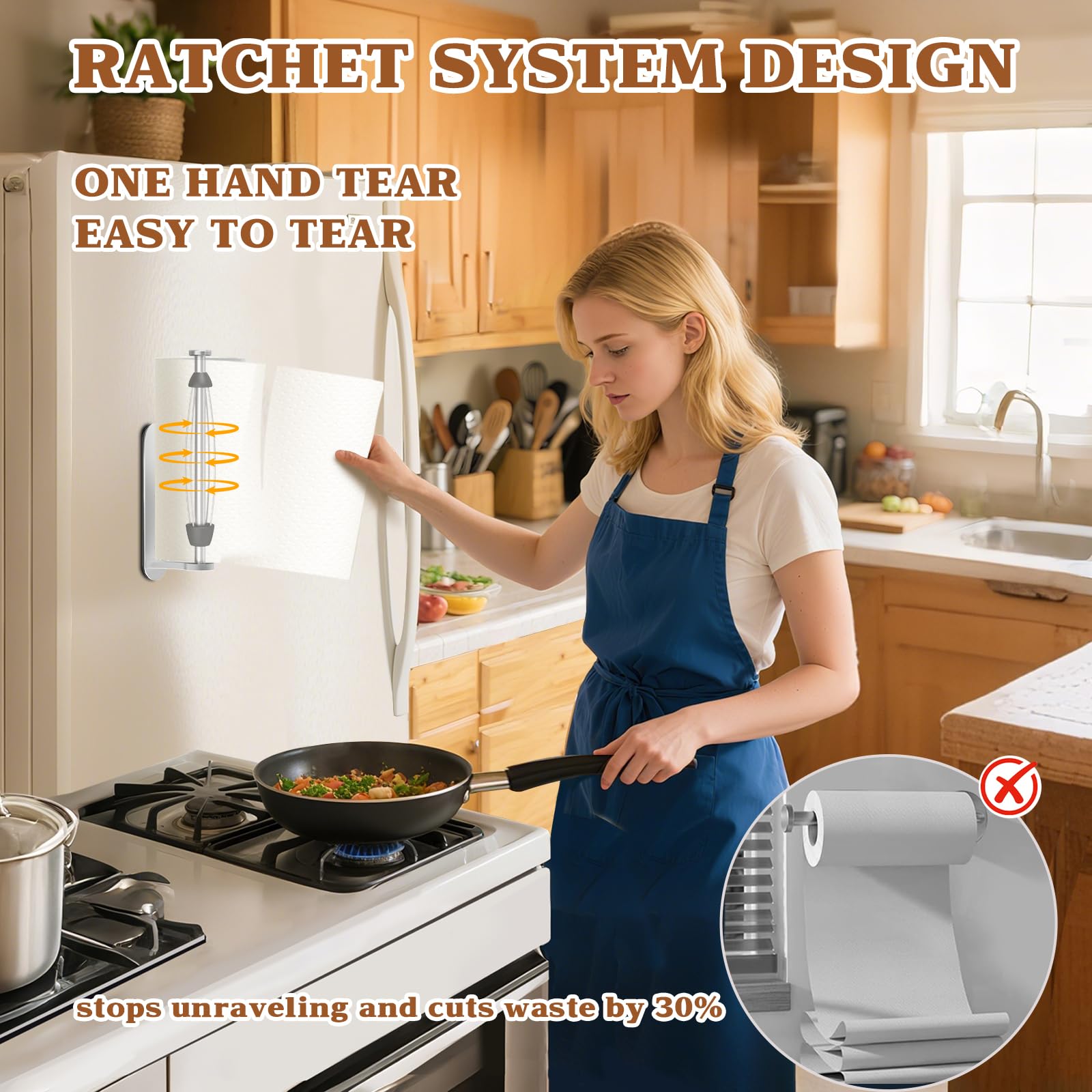 Swaitee Magnetic Paper Towel Holder for Fridge, Under Cabinet Paper Towel Holder Wall Mount, Self Adhesive No Drill, One Hand Tear Ratchet, Fits Jumbo Rolls, Silver for Kitchen RV Garage