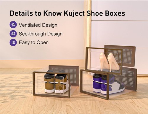 Kuject X-Large Shoe Storage Boxes - 12 Pack Clear Plastic Sneaker Organizers | Stackable & Space-Saving