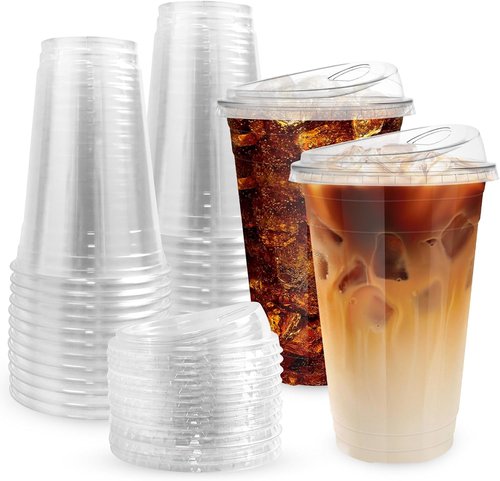 GGOLDMER 20 oz Disposable Plastic Cups - Clear Iced Coffee Cups with Strawless Sip Lids | 25 Sets