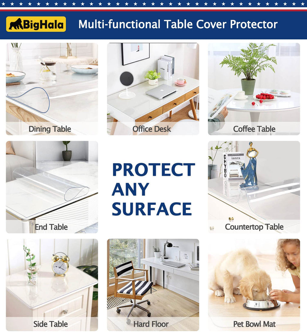 60 x 90 " Clear Plastic Table Protector Thick Wipeable PVC Vinyl Tablecloth Furniture PVC Protective Desktop Liners Cover Waterproof Dining Tabletop Protection Desk Top Blotter Under Grill Mat Pad