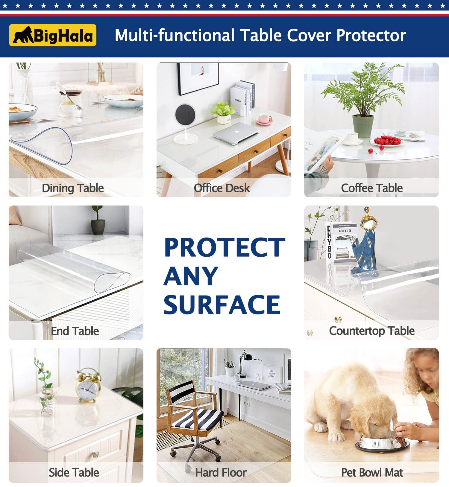 60 x 90 " Clear Plastic Table Protector Thick Wipeable PVC Vinyl Tablecloth Furniture PVC Protective Desktop Liners Cover Waterproof Dining Tabletop Protection Desk Top Blotter Under Grill Mat Pad