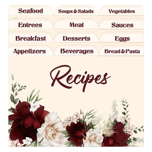 Fancy Land 24 Recipe Card Dividers 4x6 with Tabs Flower Recipe Box dividers Helps Organize Recipe Box Christmas Holiday Party Supplies Kitchen Gift